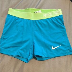 Nike Pro Turquoise Shorts with Neon Green Waistband